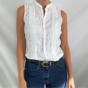 Y2K white button up sleeveless embroidered blouse top womens small S casual